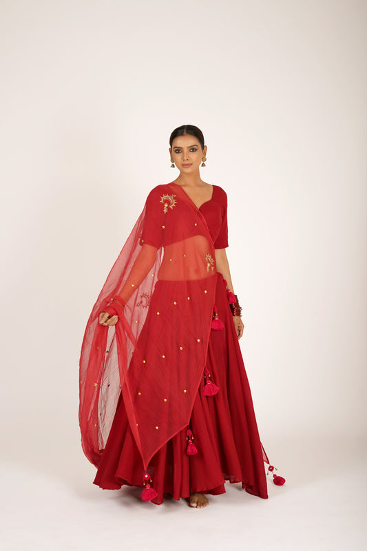 Tejasi Red Saanjh Lehenga Set