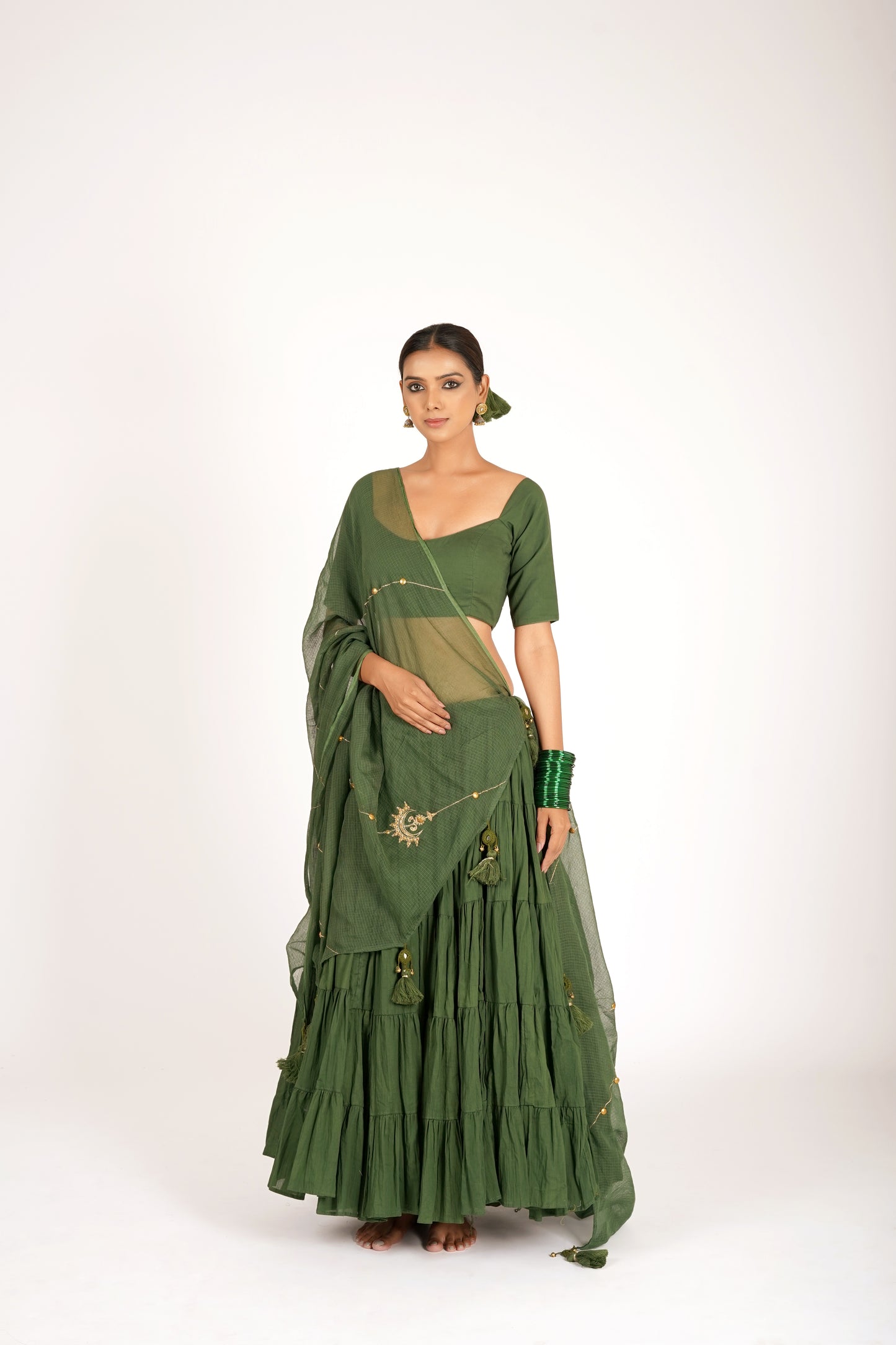 Vrinda Olive Green Saanjh Lehenga Set