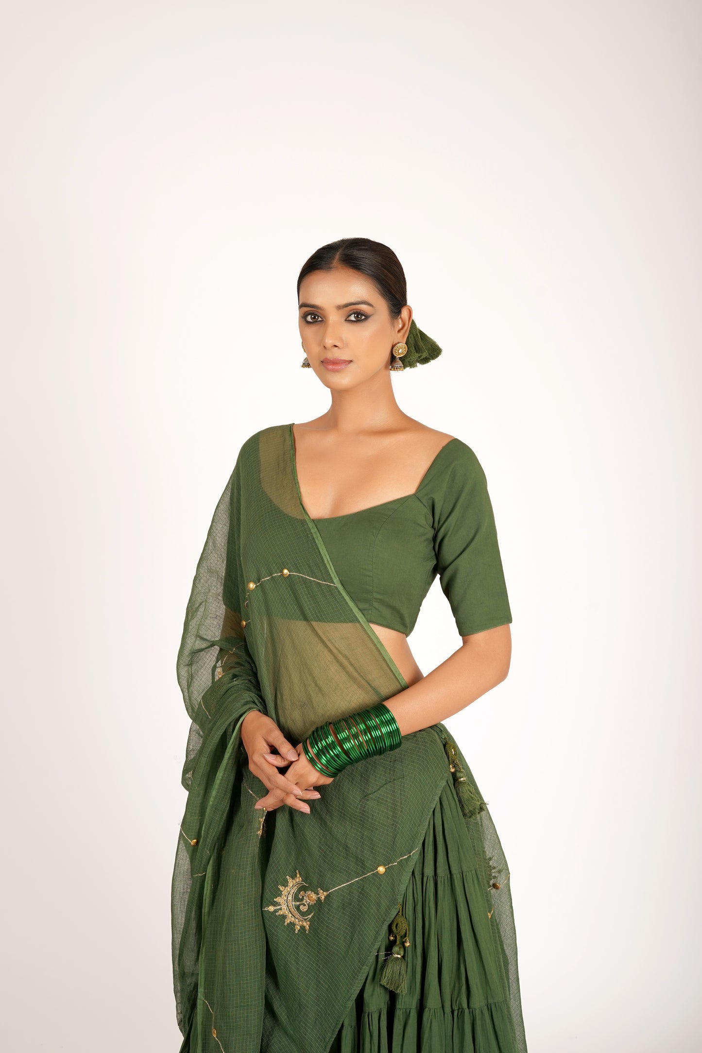 Vrinda Olive Green Saanjh Lehenga Set