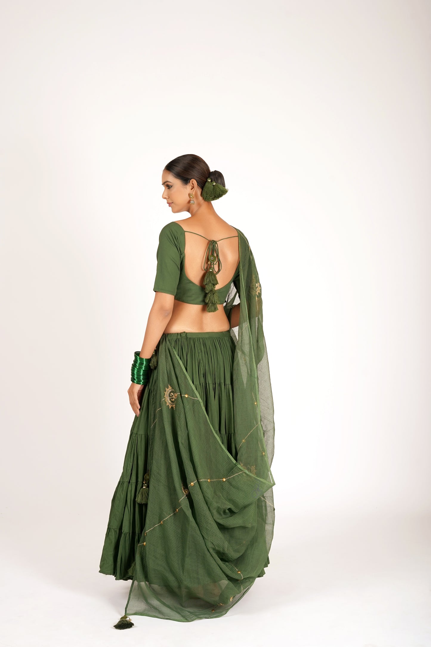 Vrinda Olive Green Saanjh Lehenga Set