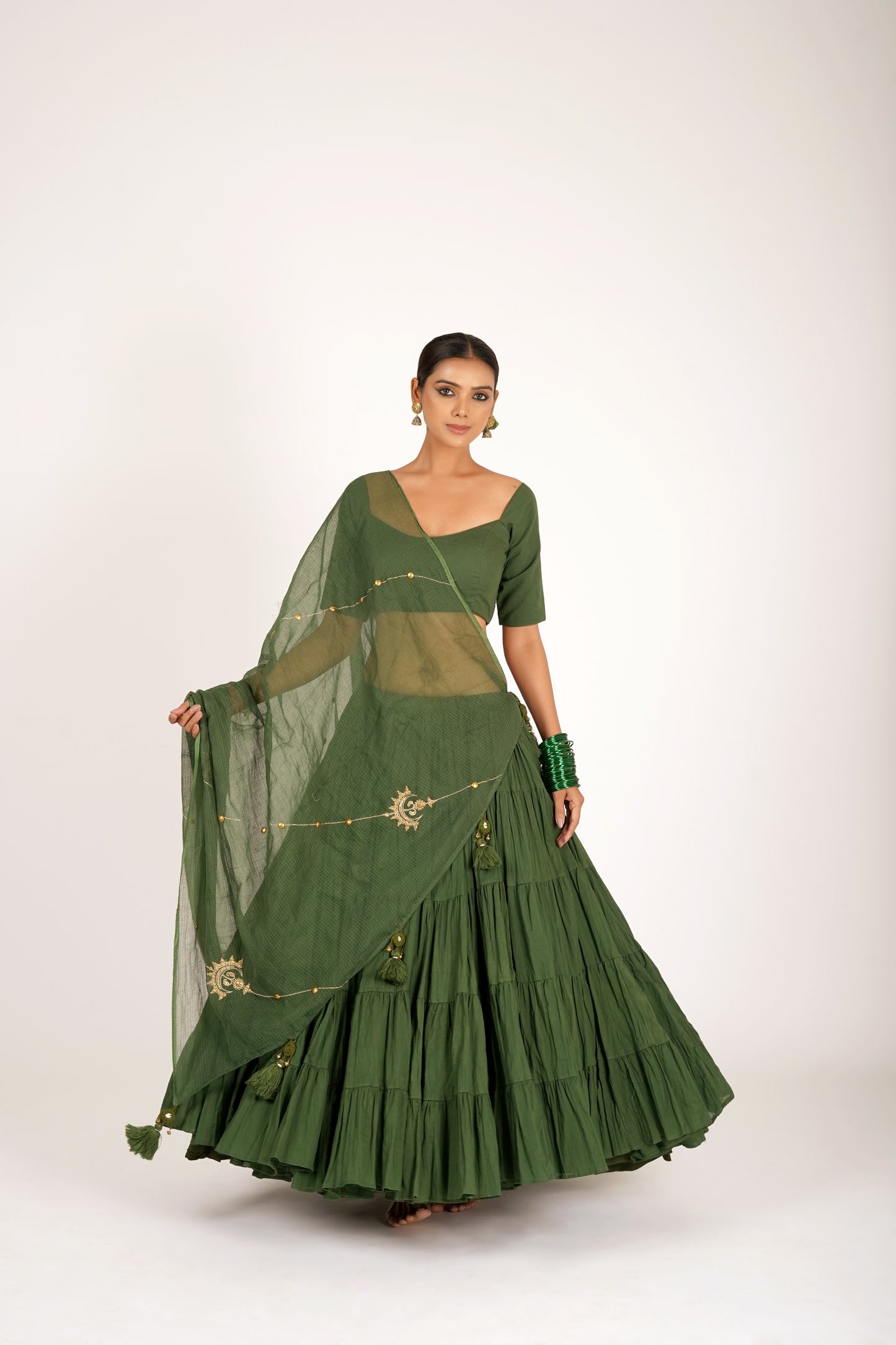 Vrinda Olive Green Saanjh Lehenga Set