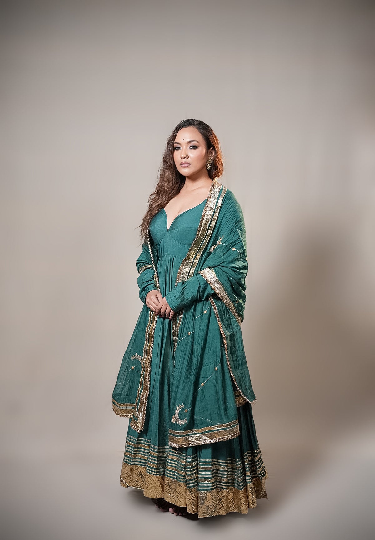 Chanderi Anarkali Suit with Handworked Dupatta