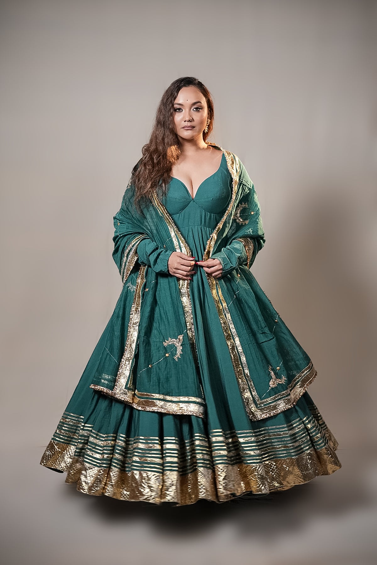 Chanderi Anarkali Suit with Handworked Dupatta
