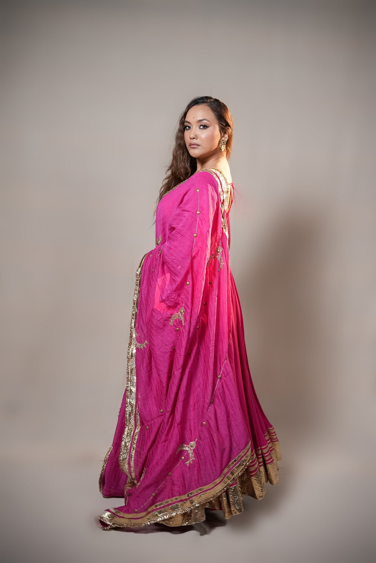 Chanderi Anarkali Suit with Handworked Dupatta