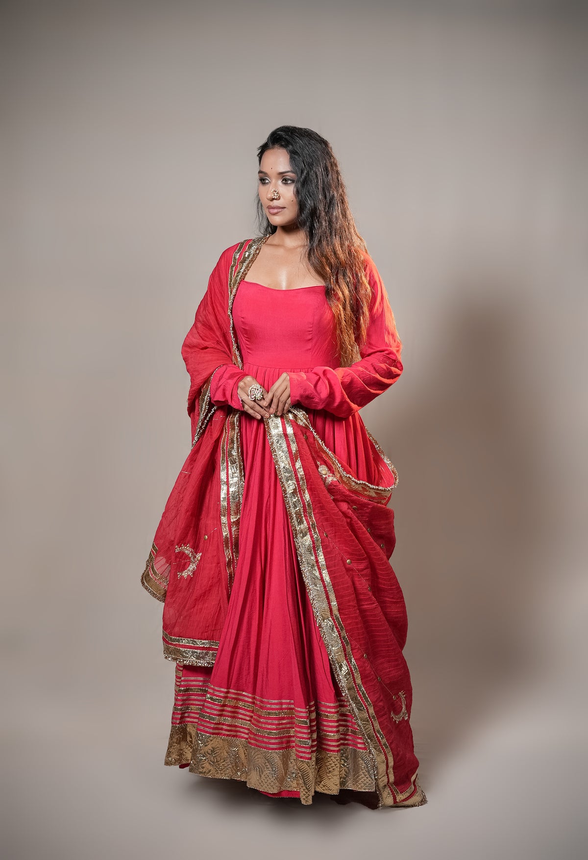 Chanderi Anarkali Suit with Handworked Dupatta