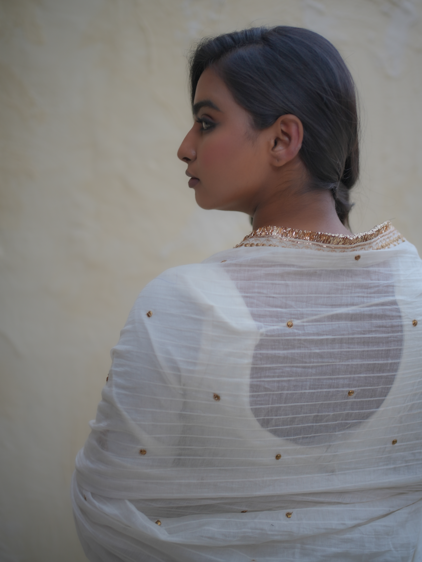 Ivory Lehenga Set with Gold Gota Border & Embellished Dupatta