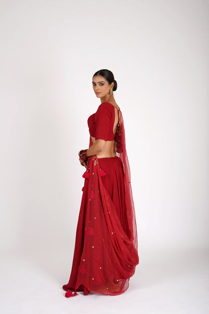 Ruhani Red Saanjh lehenga set