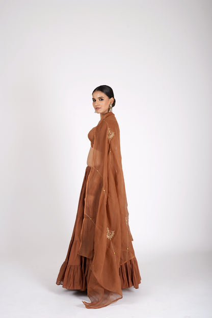 Mittika Rust Saanjh Lehenga Set