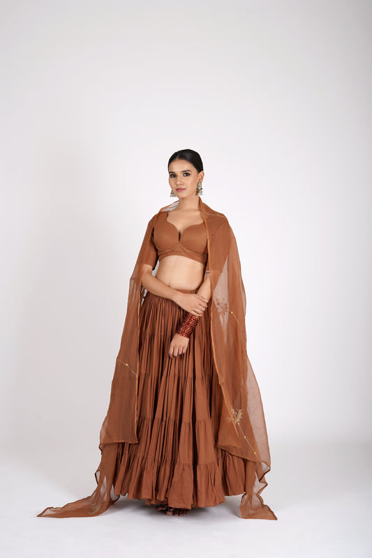 Mittika Rust Saanjh Lehenga Set