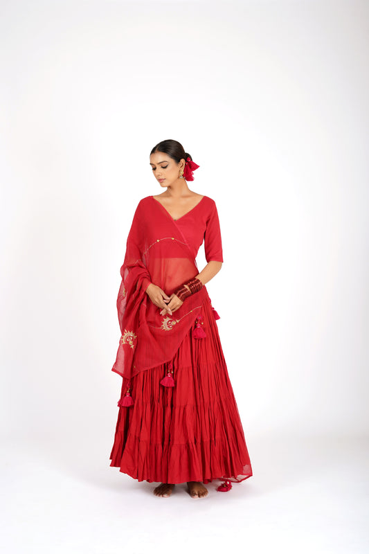 Rohi Sindoor Red Saanjh Lehenga Set