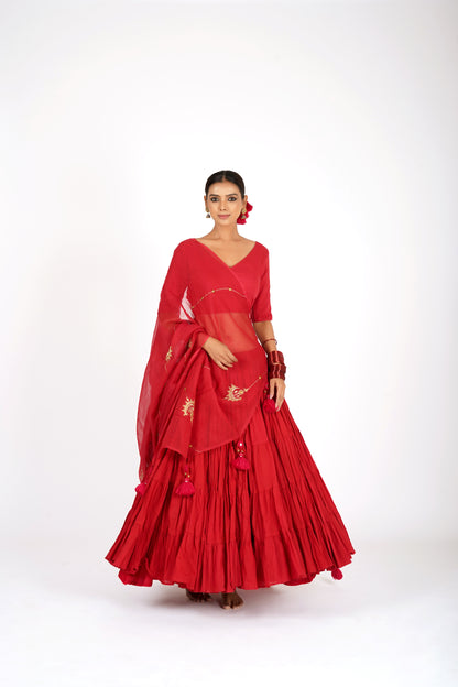 Rohi Sindoor Red Saanjh Lehenga Set