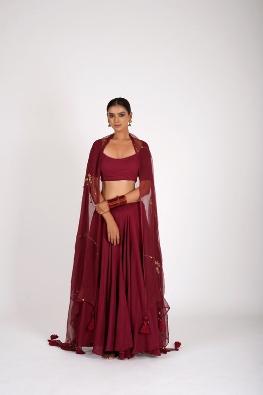 Sharvani Maroon Saanjh Lehenga Set