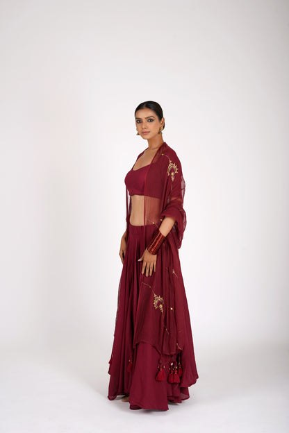 Sharvani Maroon Saanjh Lehenga Set