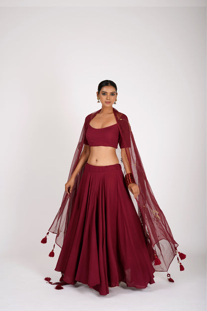 Sharvani Maroon Saanjh Lehenga Set