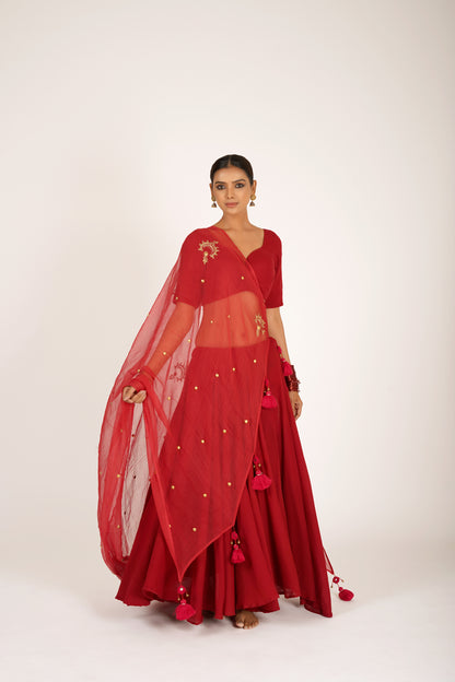 Tejasi Red Saanjh Lehenga Set