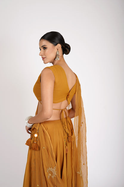 Aarunya Mustard Saanjh Lehenga Set