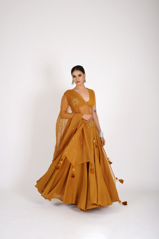 Aarunya Mustard Saanjh Lehenga Set