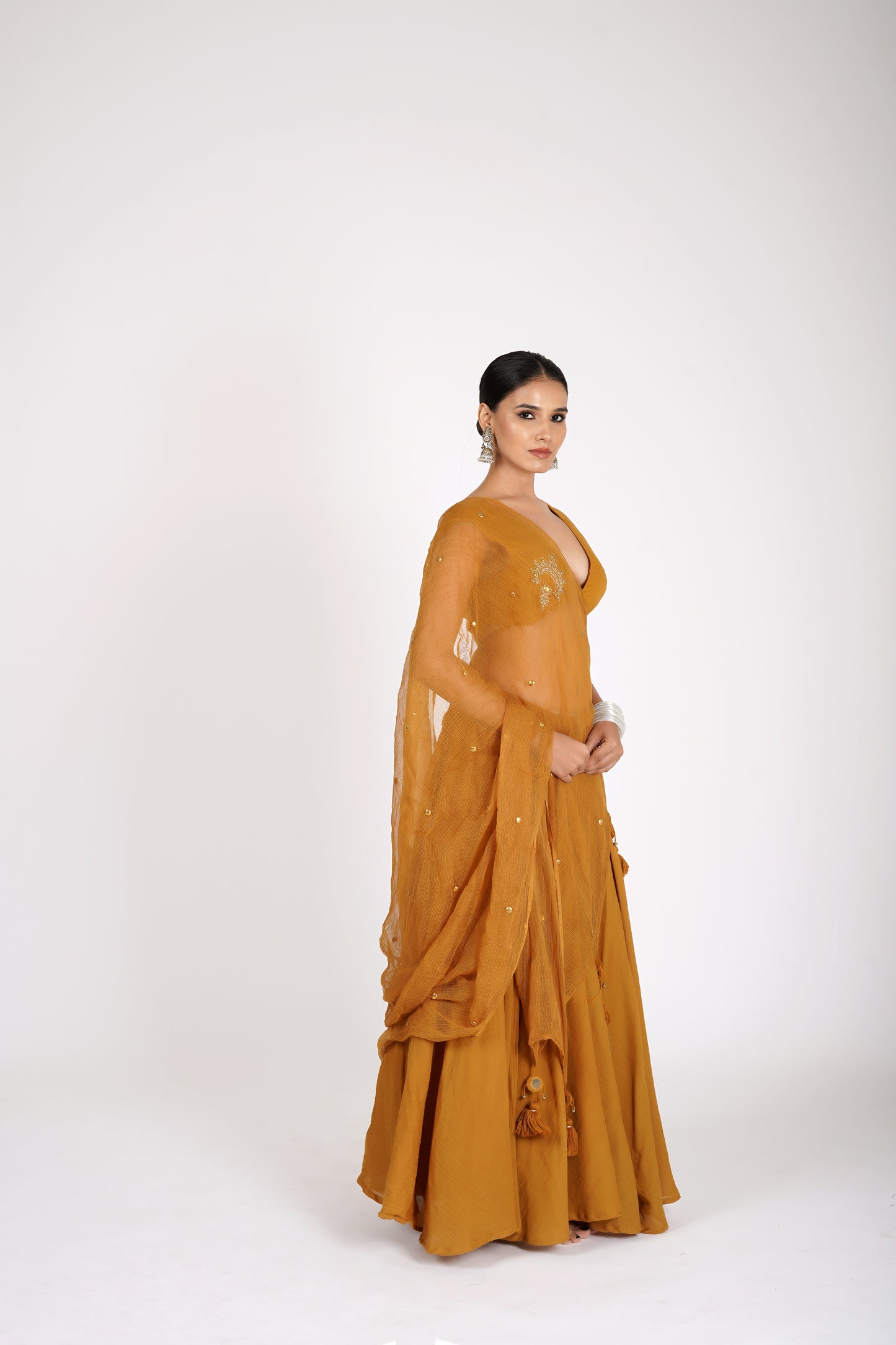 Aarunya Mustard Saanjh Lehenga Set