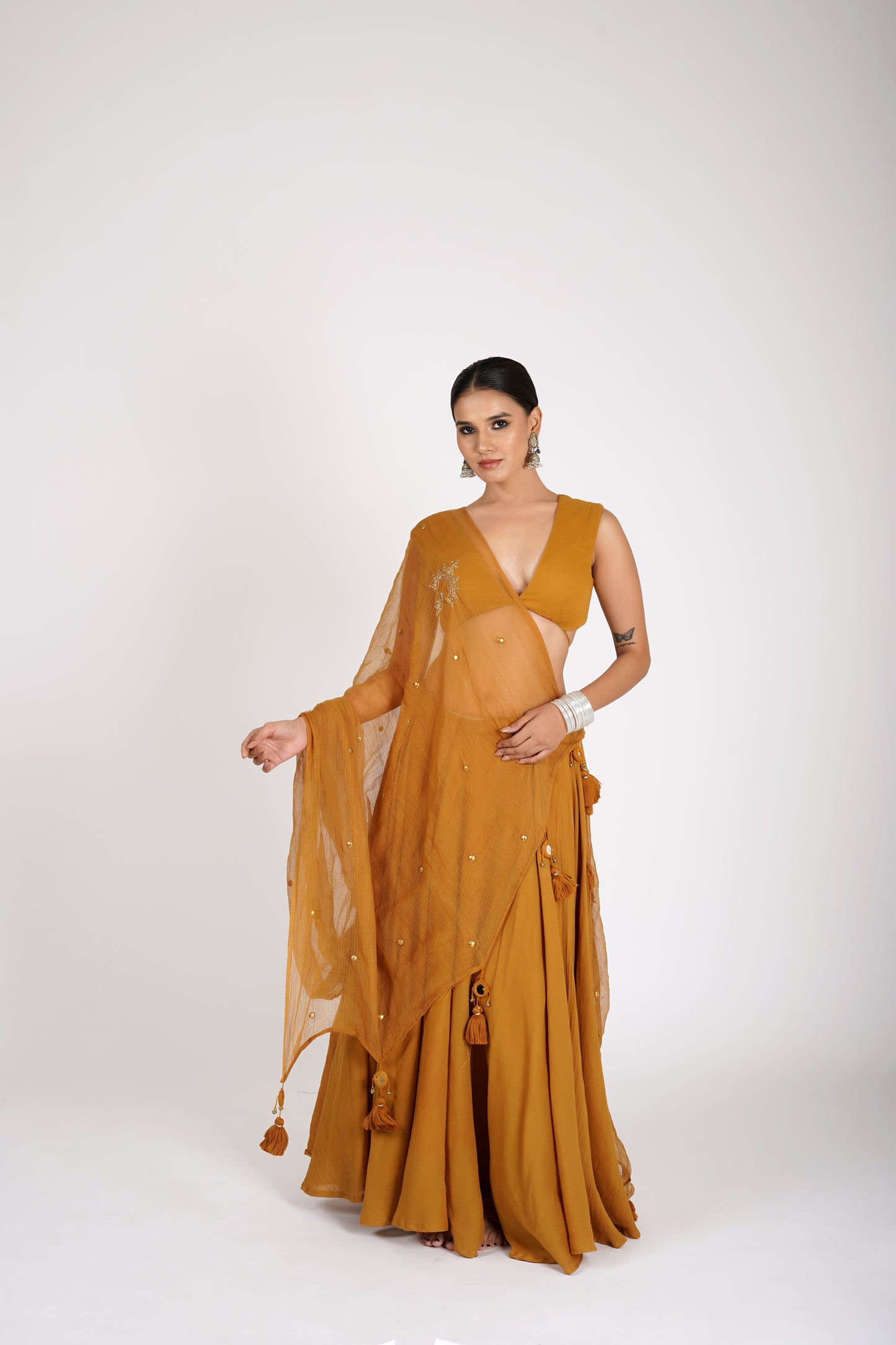 Aarunya Mustard Saanjh Lehenga Set