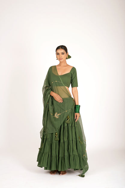 Vrinda Olive Green Saanjh Lehenga Set