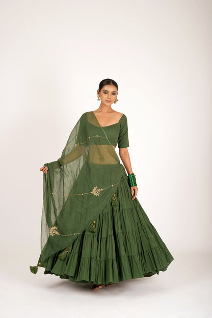 Vrinda Olive Green Saanjh Lehenga Set