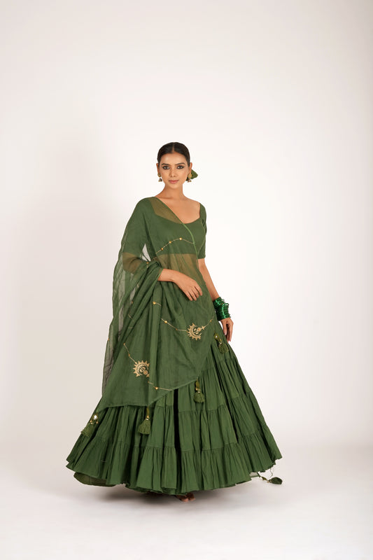 Harita Bottle Green Saanjh Lehenga Set