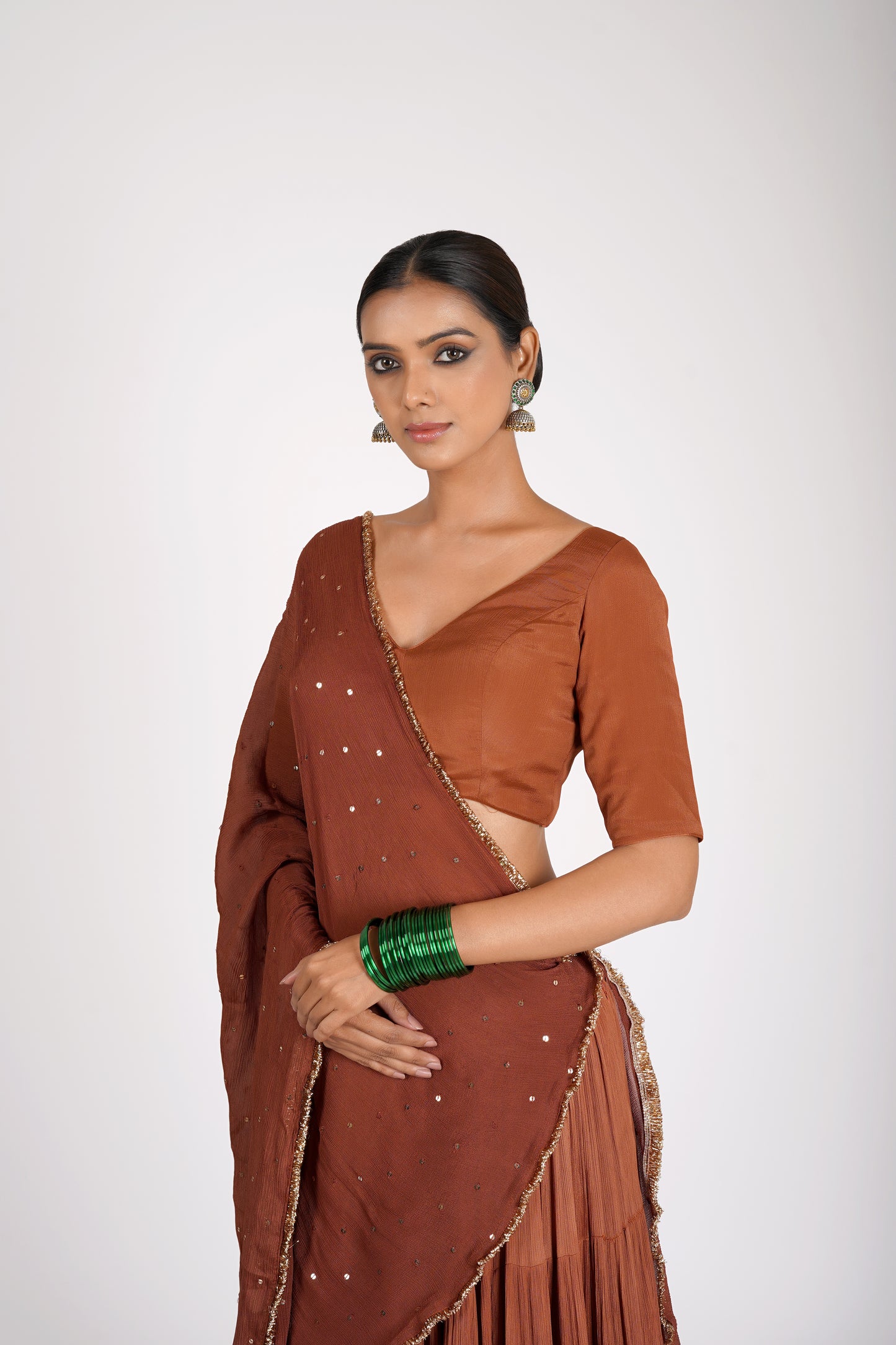 Tamira Reddish Brown Saanjh Lehenga Set