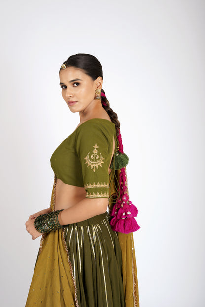Kadamba Olive Green Saanjh Lehenga Set
