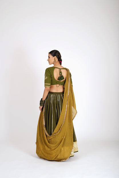 Kadamba Olive Green Saanjh Lehenga Set