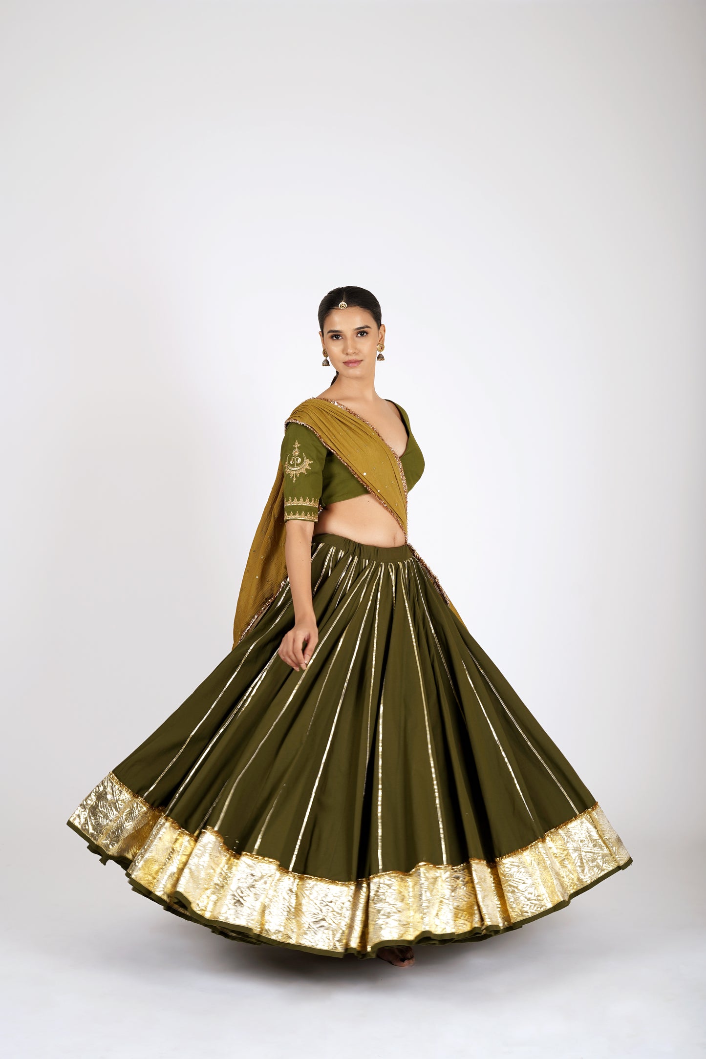 Kadamba Olive Green Saanjh Lehenga Set