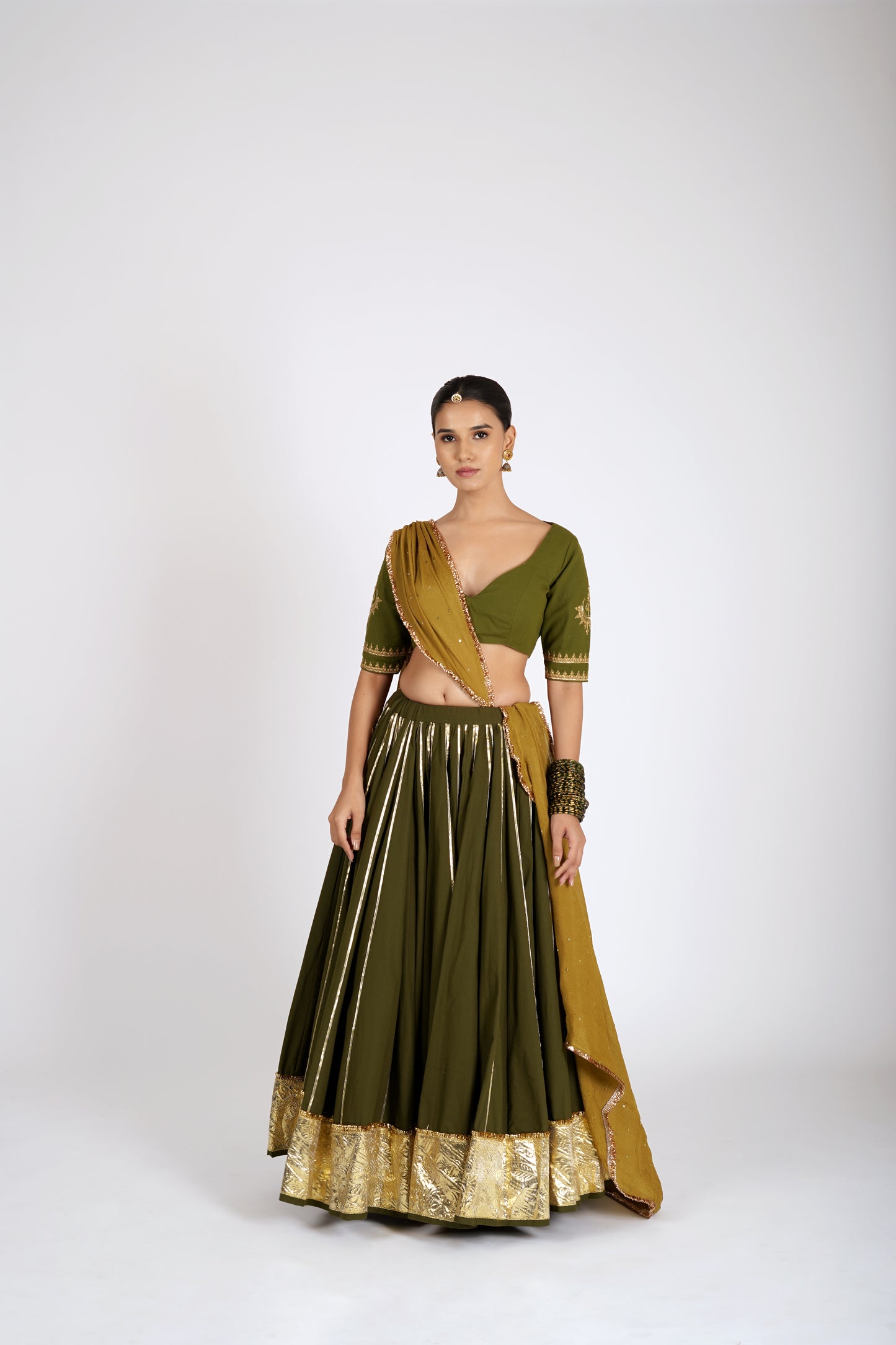 Kadamba Olive Green Saanjh Lehenga Set