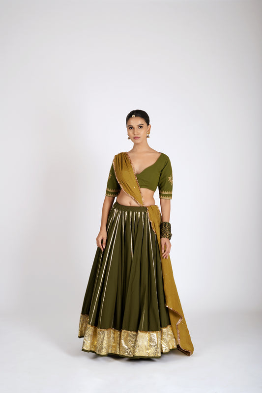 Kadamba Olive Green Saanjh Lehenga Set