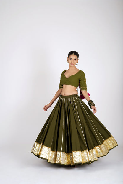 Kadamba Olive Green Saanjh Lehenga Set