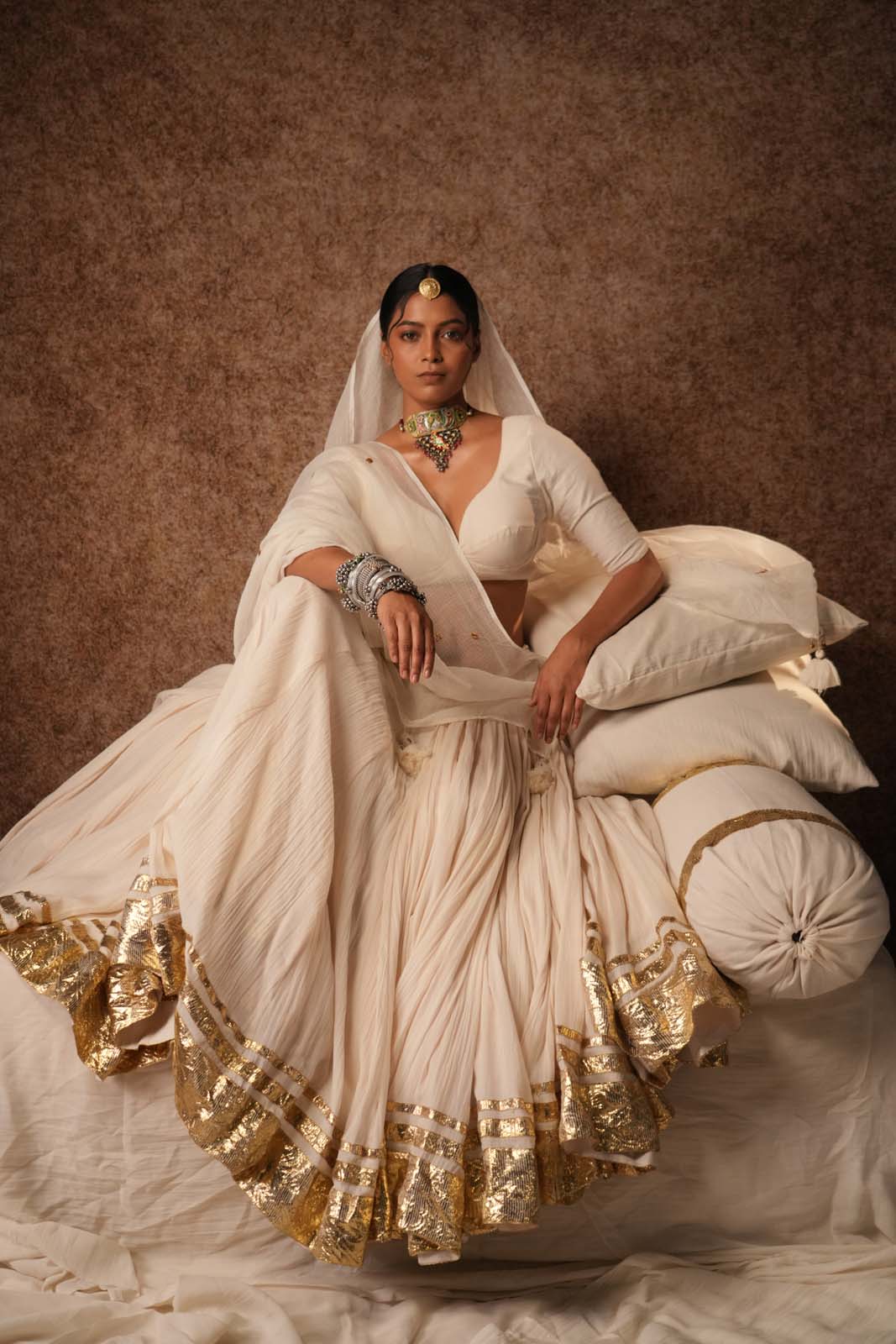 Mrinali Ivory Mohar Lehenga Set