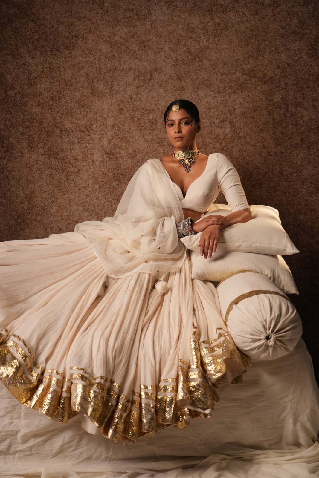 Mrinali Ivory Mohar Lehenga Set