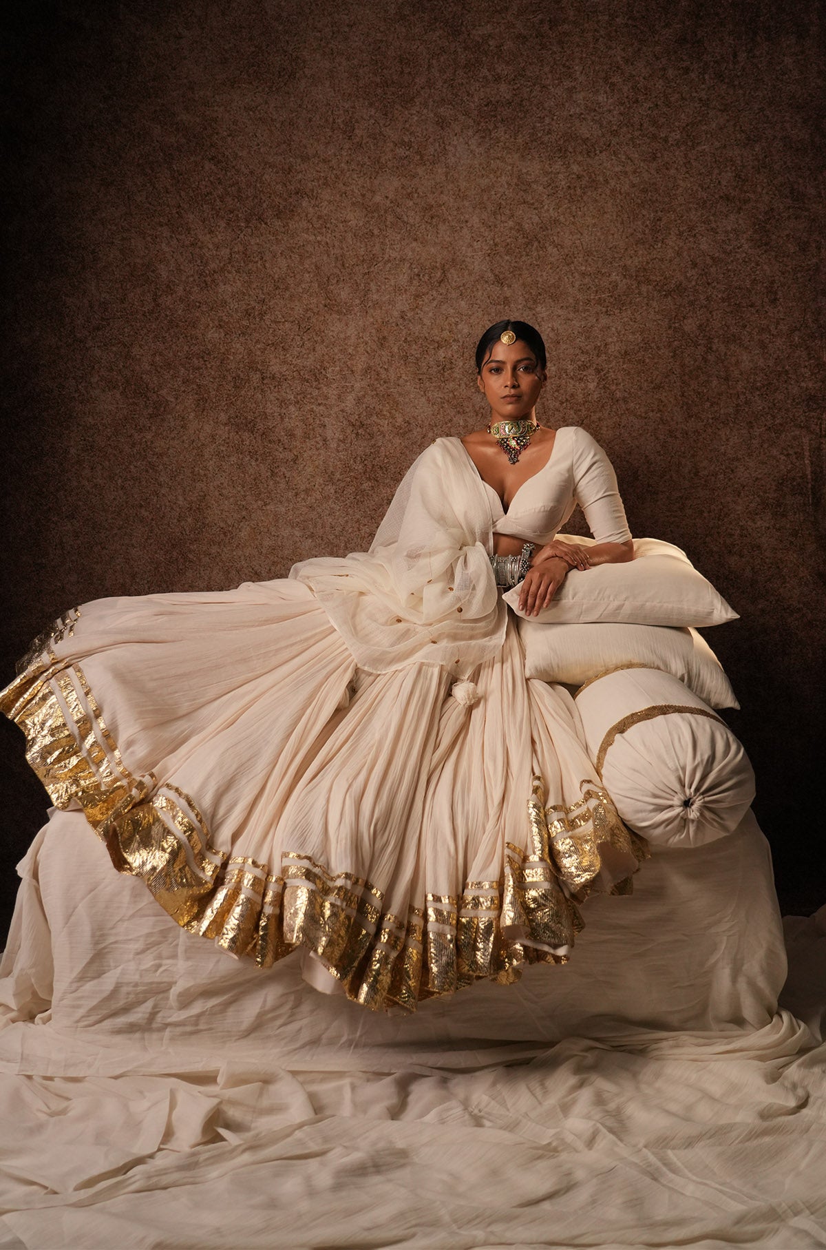 Mrinali Ivory Mohar Lehenga Set
