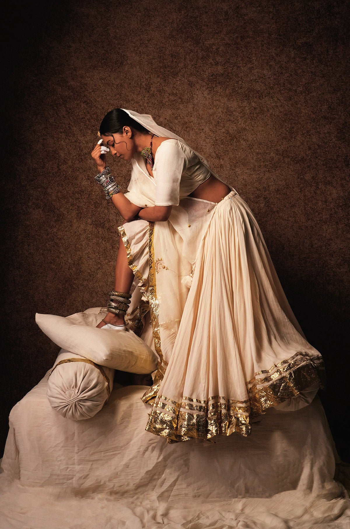 Mrinali Ivory Mohar Lehenga Set
