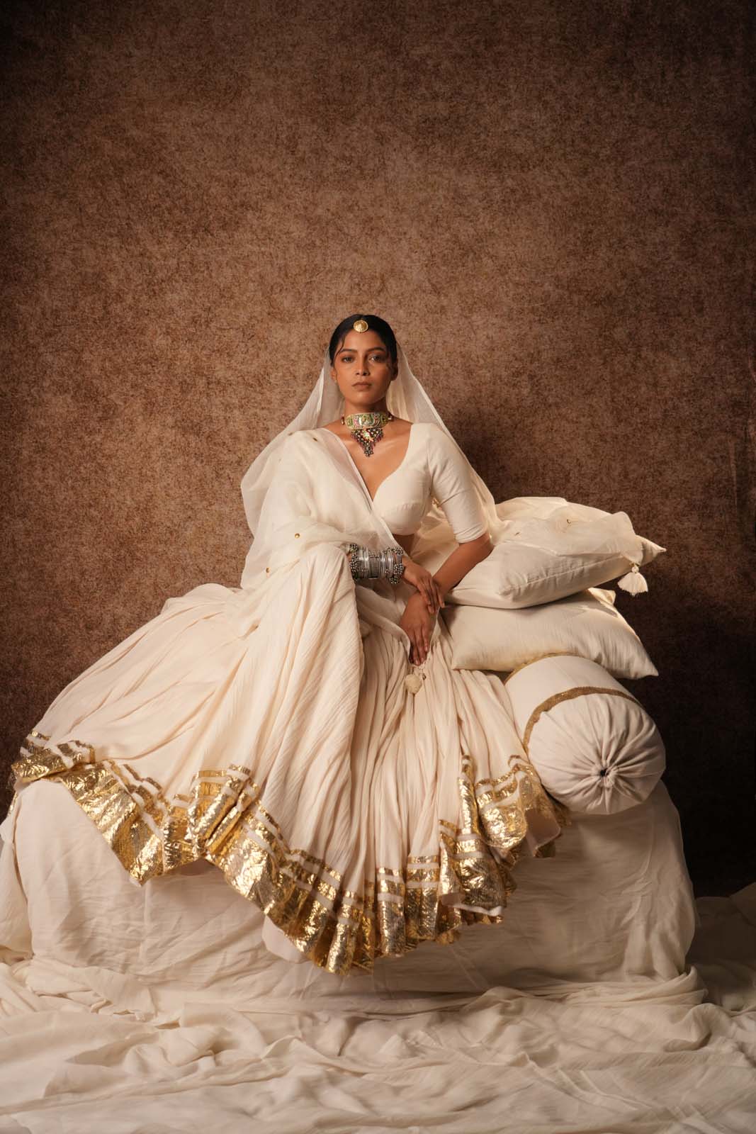 Mrinali Ivory Mohar Lehenga Set