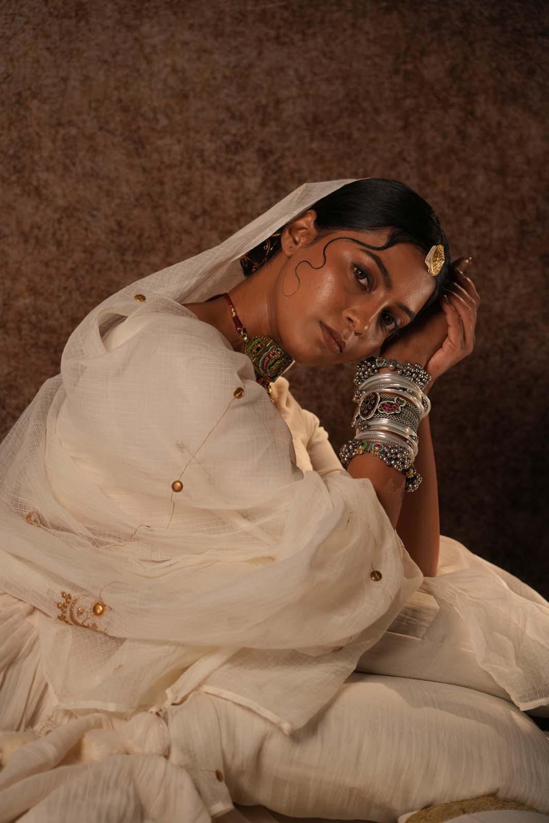 Mrinali Ivory Mohar Lehenga Set