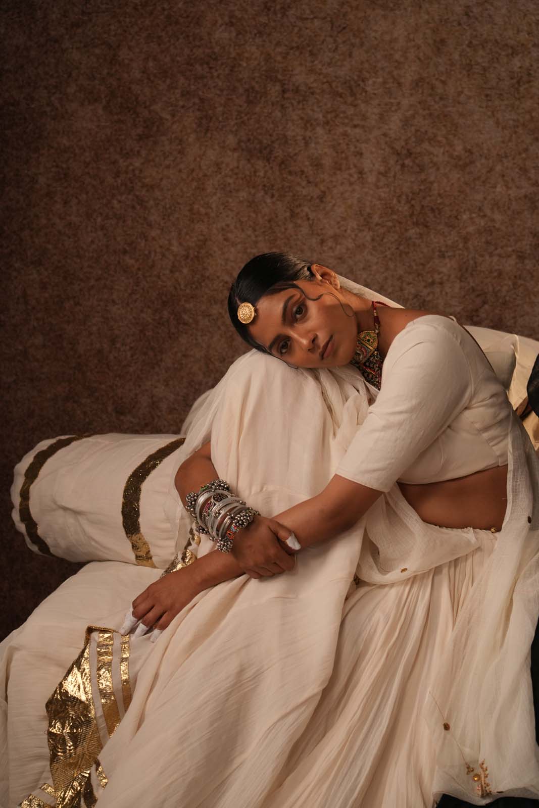 Mrinali Ivory Mohar Lehenga Set