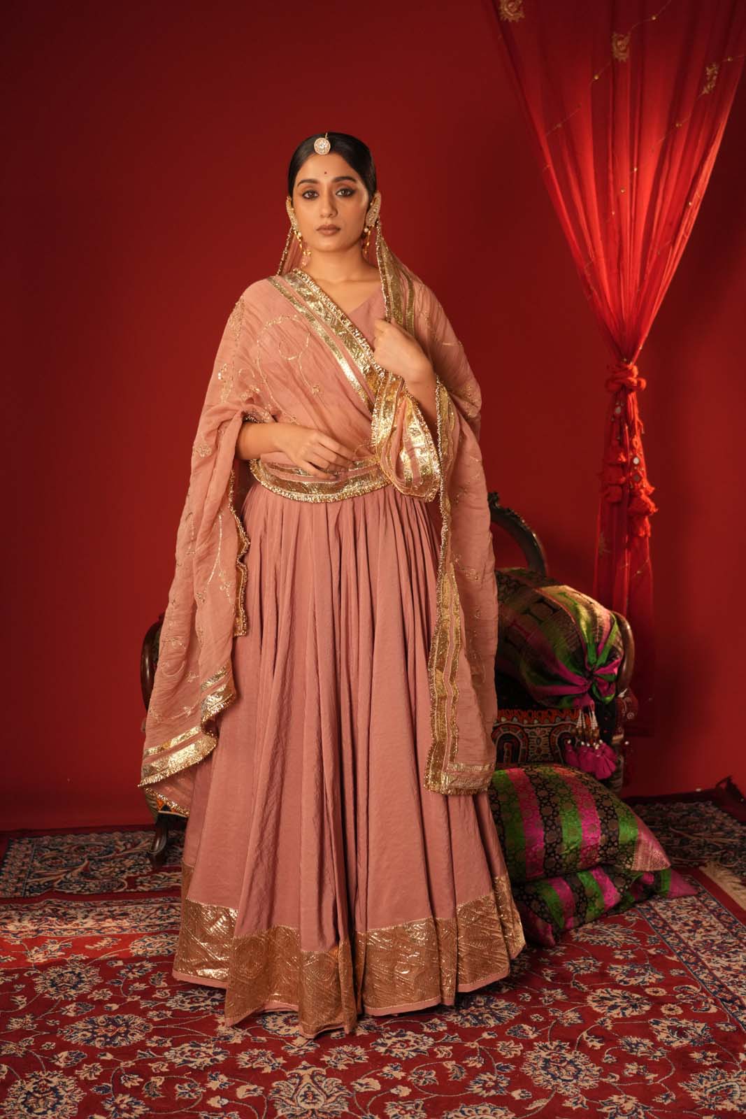 Taarini Dusty Rose Saanjh Lehenga Set