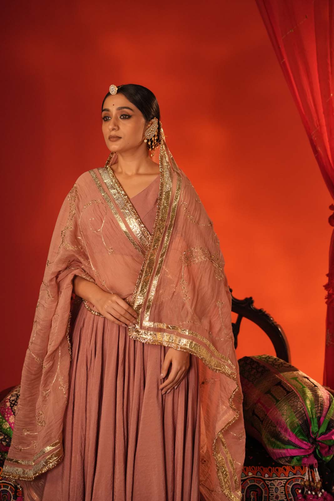 Taarini Dusty Rose Saanjh Lehenga Set