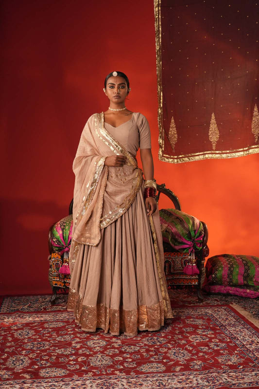 Chanderi Chaniya Choli - Devanshi Sand Beige