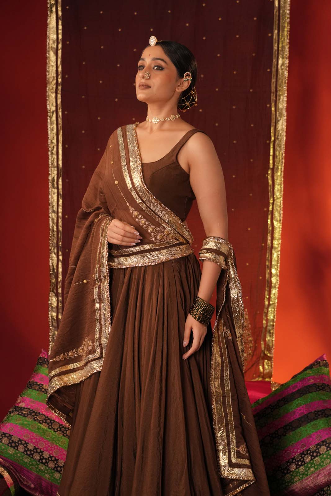 Elegant Coffee Brown Gota Patti Lehenga Set