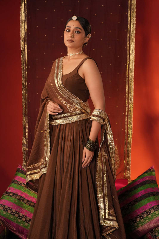 Elegant Coffee Brown Gota Patti Lehenga Set