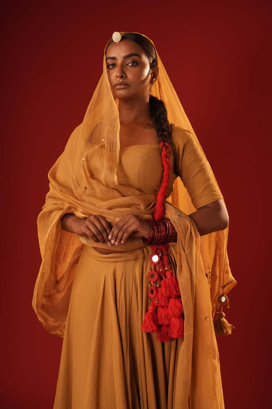 Moss Cotton Umbrella Chaniya Choli - Aarunya Mustard