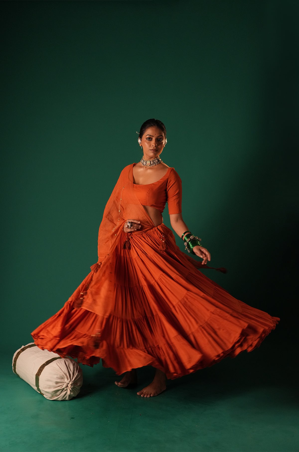 Rust Orange Handcrafted Cotton Lehenga Set