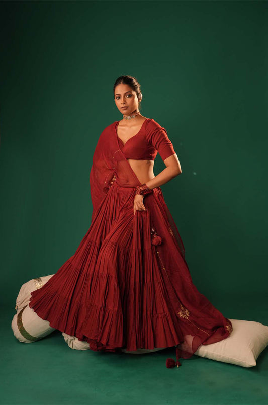 Laal Mati Tiered Lehenga Set