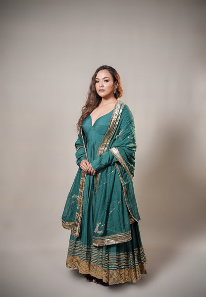 Chanderi Anarkali Suit with Handworked Dupatta
