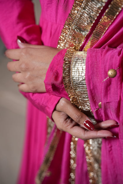Chanderi Anarkali Suit with Handworked Dupatta